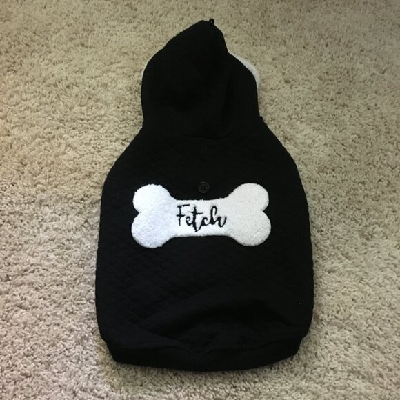 Black Quilted 'Fetch' Dog Hoodie + Doggy Paw Knit Sweater - Picture 8 of 13